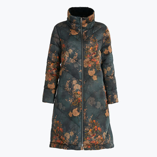 乔万尼新品复古印花优雅国风精致感设计中长款保暖羽绒服ES4T393 商品图4