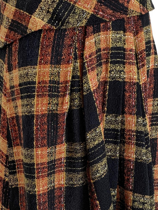 TYNVIE 翻边腰不对称裙摆羊毛裙 - 橘格纹 商品图4