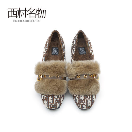 西村名物2021春季新款平底一脚蹬毛毛鞋女外穿时尚豆豆鞋X21AM12801 商品图2