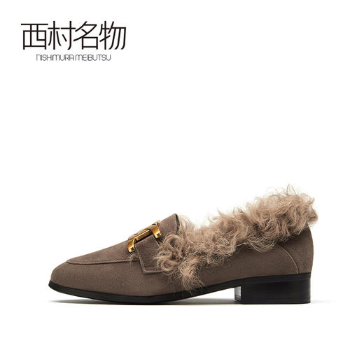 西村名物2021春季新款毛毛鞋女平底百搭羊毛皮女鞋X21AM12841 商品图5