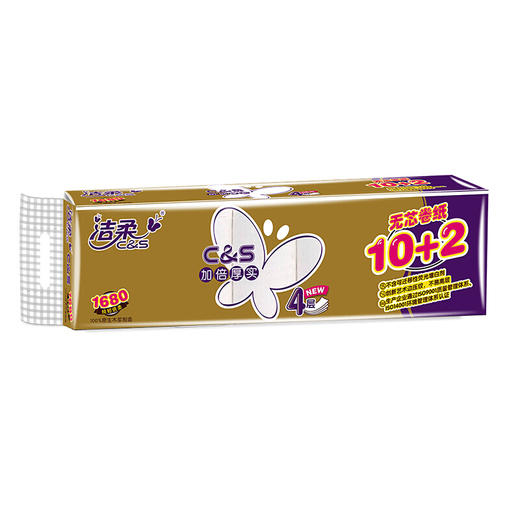 洁柔(C&S)无芯卷纸 加厚4层140克卫生纸*12卷 （大气如金 尊贵享受实芯卷纸）冲厕易溶解 新老包装交替发货 商品图1