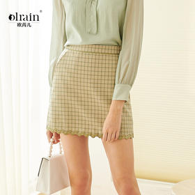 欧芮儿春新款高腰显瘦格子半身裙女不规则短裙洋气包臀裙