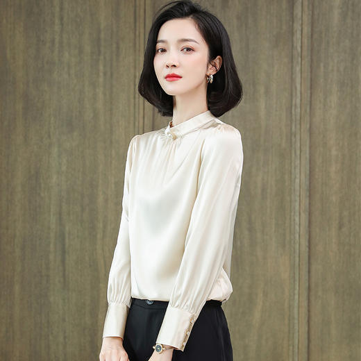 上海旗袍厂ASE-9015圆领时尚气质真丝衬衫 商品图0