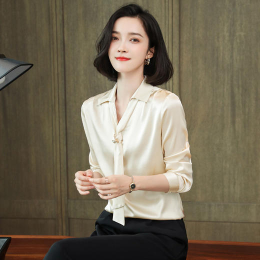 上海旗袍厂ASE-9019 小V领系带气质真丝衬衫 商品图3