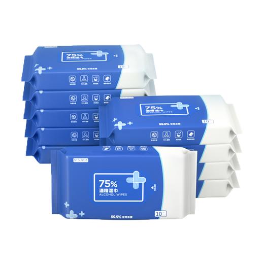 京东京造 75%便携酒精湿巾10片*10包 消毒湿巾 湿纸巾 卫生湿巾 杀菌酒精棉片 商品图0