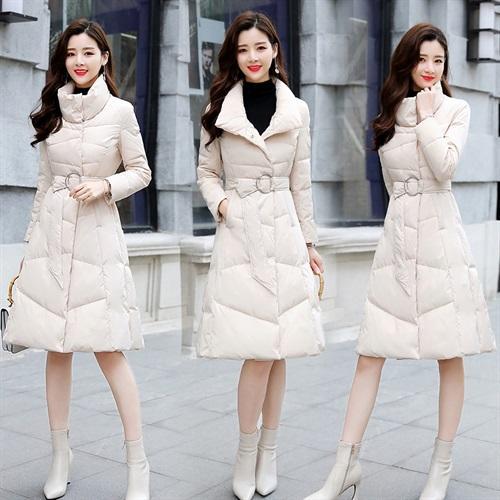 WZNH-SYY1876纯色中长款修身长袖时尚保暖通勤棉衣棉服 商品图3