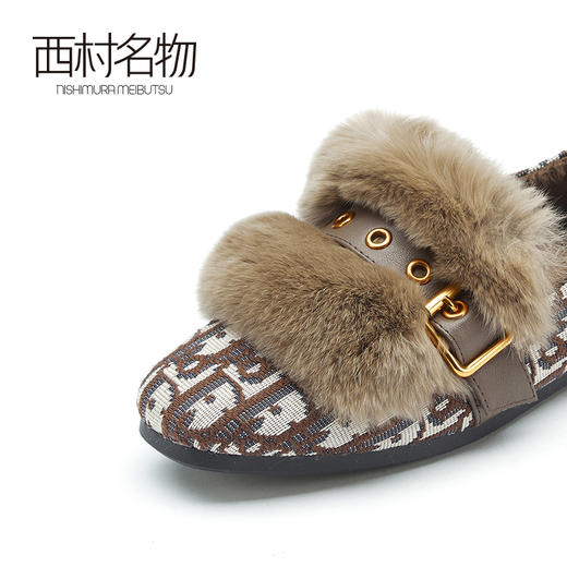 西村名物2021春季新款平底一脚蹬毛毛鞋女外穿时尚豆豆鞋X21AM12801 商品图3
