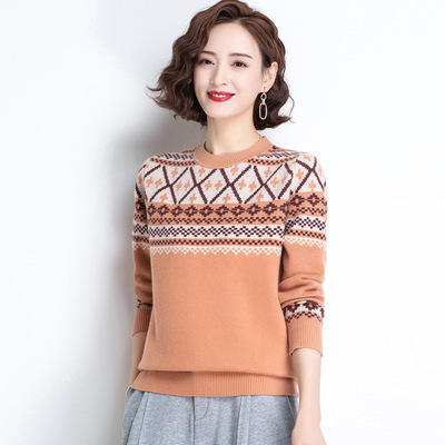 MD-B1947 圆领提花毛衣女洋气外穿2021春装新款韩版宽松短款针织羊毛衫秋冬 商品图2