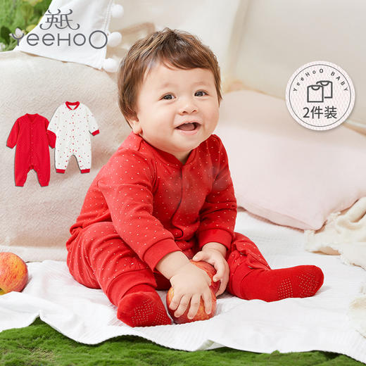 英氏婴儿宝宝连体衣哈衣爬服新年装纯棉襟蛤两件套YLAAJ01001A01 商品图0