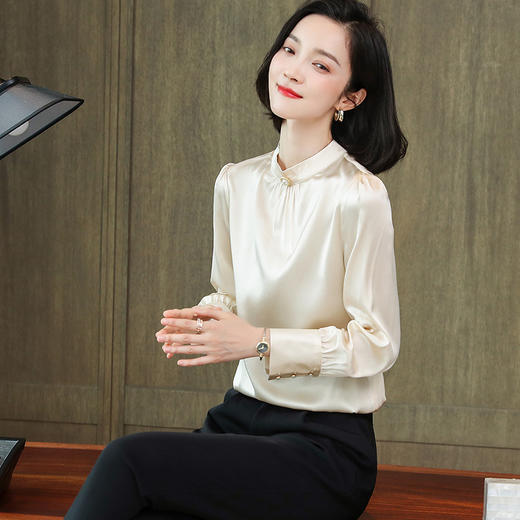 上海旗袍厂ASE-9015圆领时尚气质真丝衬衫 商品图2