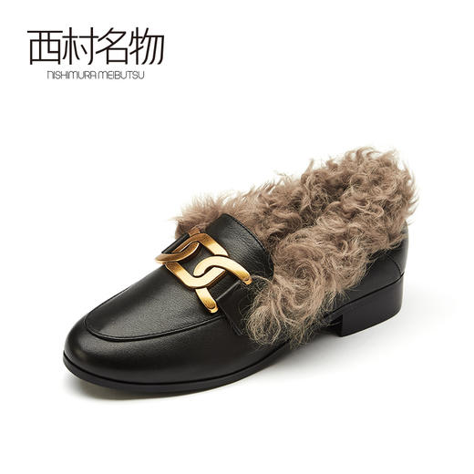 西村名物2021春季新款毛毛鞋女平底百搭羊毛皮女鞋X21AM12841 商品图1