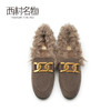 西村名物2021春季新款毛毛鞋女平底百搭羊毛皮女鞋X21AM12841 商品缩略图2