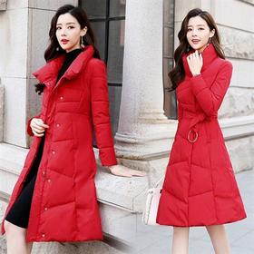 WZNH-SYY1876纯色中长款修身长袖时尚保暖通勤棉衣棉服