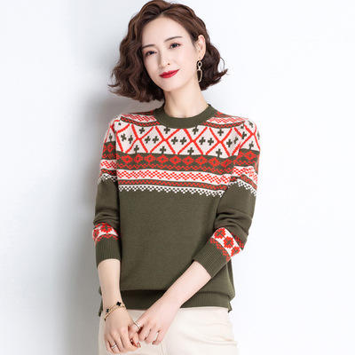 MD-B1947 圆领提花毛衣女洋气外穿2021春装新款韩版宽松短款针织羊毛衫秋冬 商品图0