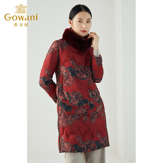 乔万尼秋冬国风牡丹贵气设计抗寒保暖中长款双面穿羽绒服ES4T415 商品图3