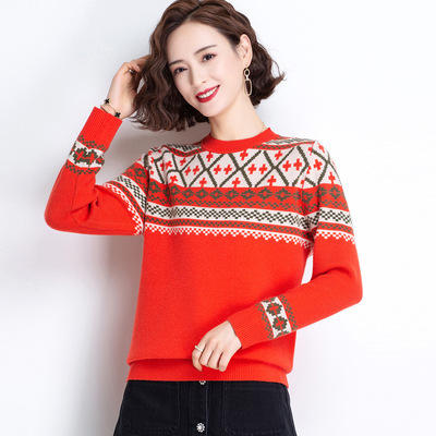 MD-B1947 圆领提花毛衣女洋气外穿2021春装新款韩版宽松短款针织羊毛衫秋冬 商品图1