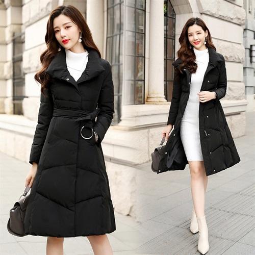 WZNH-SYY1876纯色中长款修身长袖时尚保暖通勤棉衣棉服 商品图2