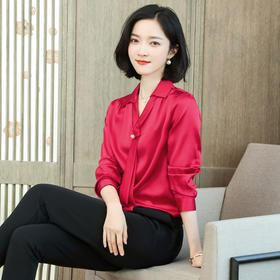 上海旗袍厂ASE-9019 小V领系带气质真丝衬衫
