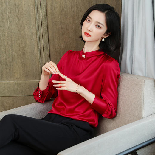 上海旗袍厂ASE-9015圆领时尚气质真丝衬衫 商品图1