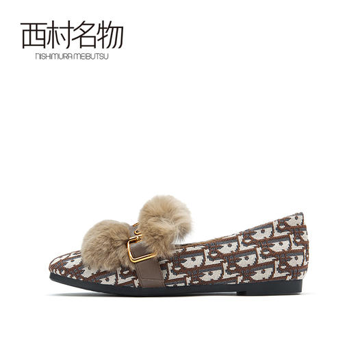 西村名物2021春季新款平底一脚蹬毛毛鞋女外穿时尚豆豆鞋X21AM12801 商品图4