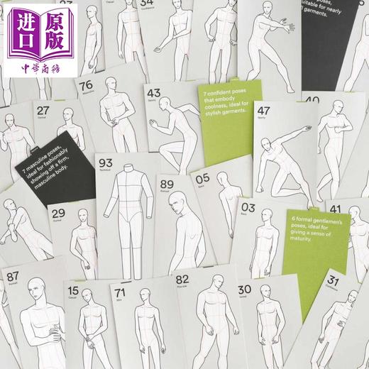 预售 【中商原版】100张男装设计手绘练习人体姿势卡 Poses for Fashion Illustration (Card Box) 进口艺术 Fashionary 服装设计 手绘 商品图2