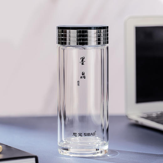 思宝墨晶双层玻璃杯商务办公带茶隔礼盒装车载透明水杯 商品图1