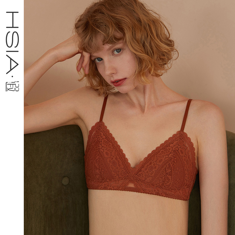 HSIA遐 蕾丝中小胸文胸香榭落叶三角杯bralette无钢圈内衣女薄款