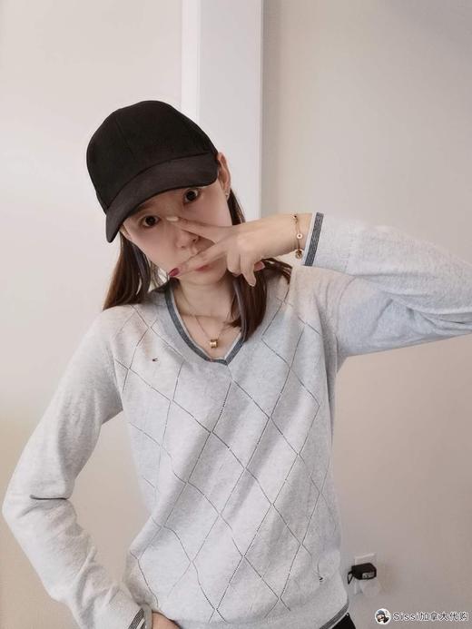 国内现货 Tommy Hilfiger专柜女士针织衫女士新款秋菱格纯色V领休闲针织衫毛衣 商品图5