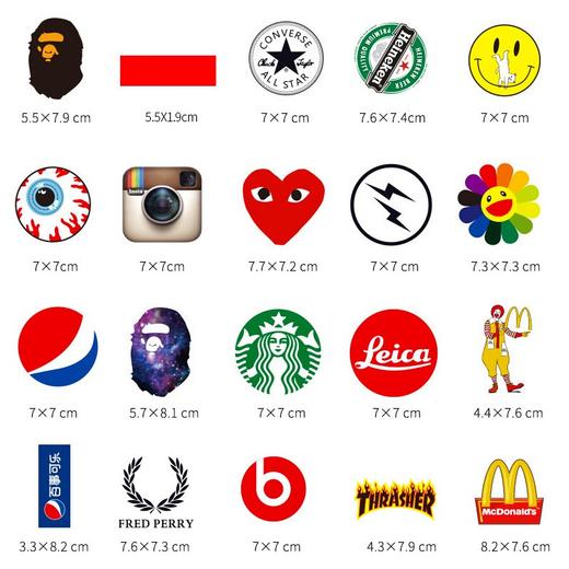 班哲尼 行李箱贴纸冰箱摩托车笔记本电脑贴吉他滑板死飞主流logo潮牌个性网红贴纸 主流潮牌 103张混色 商品图4