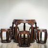 清代  红木夔龙纹鼓形桌凳成套（一桌五凳） 商品缩略图0