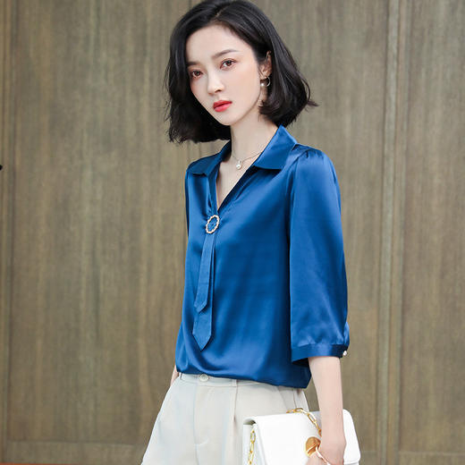 上海旗袍厂ASE-9021 圆领时尚气质真丝衬衫 商品图1