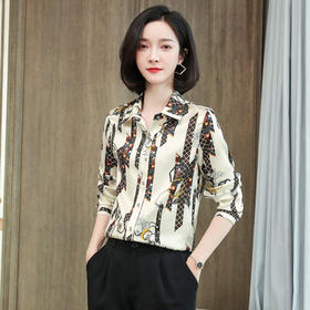 上海旗袍厂ASE-9072方领单排扣印花气质真丝衬衫