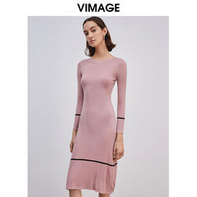 VIMAGE纬漫纪春季新款时尚舒适显瘦修身弹力针织衫连衣裙女裙V1301905