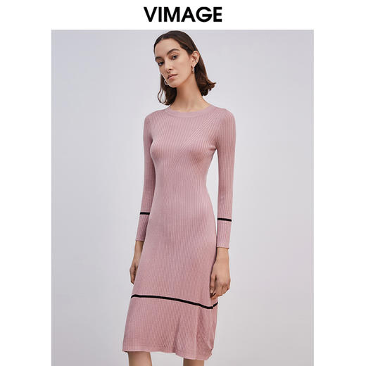 VIMAGE纬漫纪春季新款时尚舒适显瘦修身弹力针织衫连衣裙女裙V1301905 商品图0