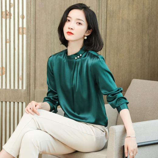 上海旗袍厂ASE-9002圆领百搭气质真丝衬衫 商品图2