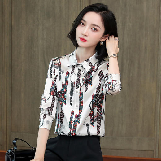 上海旗袍厂ASE-9072方领单排扣印花气质真丝衬衫 商品图2