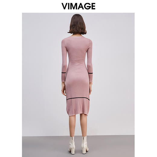 VIMAGE纬漫纪春季新款时尚舒适显瘦修身弹力针织衫连衣裙女裙V1301905 商品图3