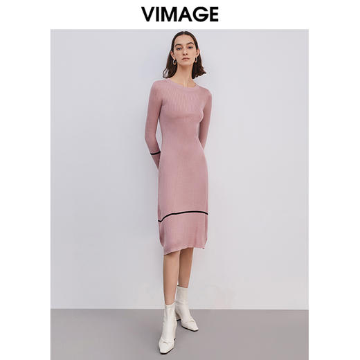 VIMAGE纬漫纪春季新款时尚舒适显瘦修身弹力针织衫连衣裙女裙V1301905 商品图1