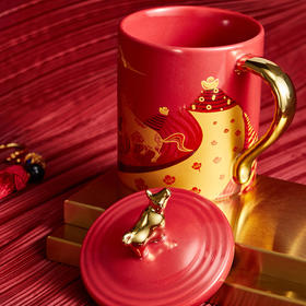 【爆单72小时内发货】共禾京品中国风个性创意送礼带盖勺周大福联名国潮四喜麻将马克杯