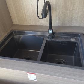 格朗 3.0面手工盆 黑金钢 双水槽 75*41cm台阶盆