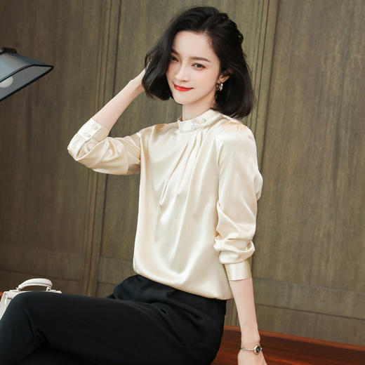 上海旗袍厂ASE-9002圆领百搭气质真丝衬衫 商品图0