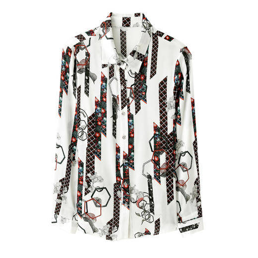 上海旗袍厂ASE-9072方领单排扣印花气质真丝衬衫 商品图4