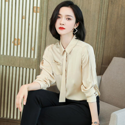 上海旗袍厂ASE-9058立领气质单排扣名媛真丝衬衫 商品图1