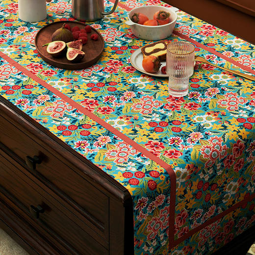 客厅实木茶几巾繁花桌布家用长方形棉麻布艺复古盖布欧式台布 商品图2