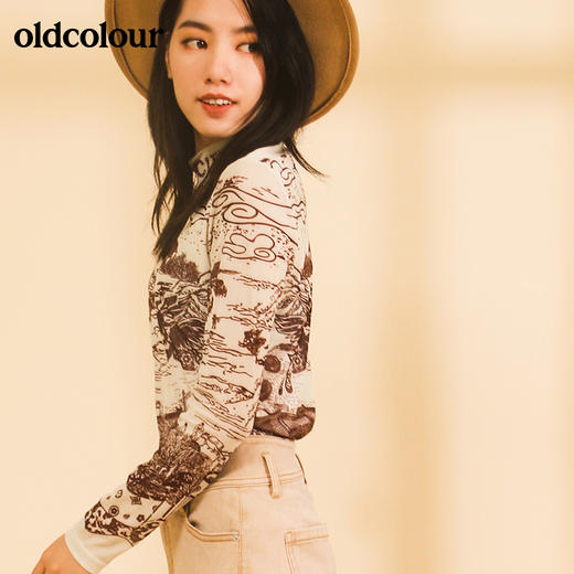 oldcolour复古花色长袖T恤女M42023249 商品图1