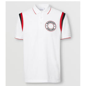 【一】BURBERRY 博柏利 2021春夏 男士白色徽标图案嵌花珠地网眼棉质 Polo 衫 白色 8037049 A1464