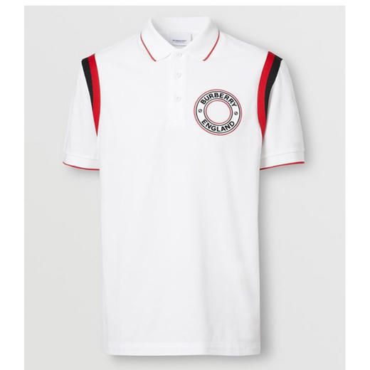 【一】BURBERRY 博柏利 2021春夏 男士白色徽标图案嵌花珠地网眼棉质 Polo 衫 白色 8037049 A1464 商品图0