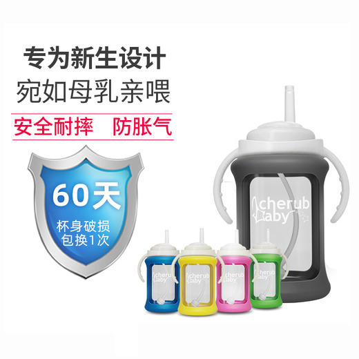 cherub baby趣乐贝比 宽口温感玻璃吸管杯240ml单瓶装 商品图3