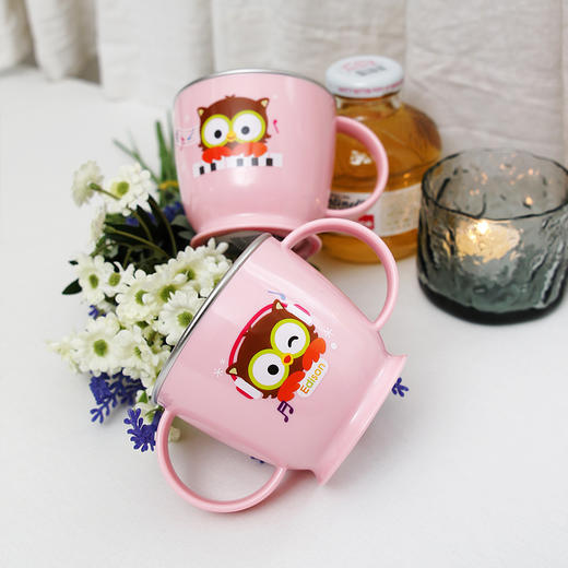 韩国爱迪生Edison猫头鹰防滑儿童水杯不锈钢 双柄宝宝水杯带盖240ml 商品图1