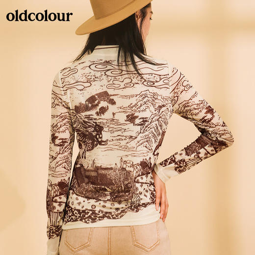 oldcolour复古花色长袖T恤女M42023249 商品图2